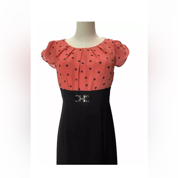 Coral and black dress with polka dot detail, size 4 petite - Picture 2 of 5
